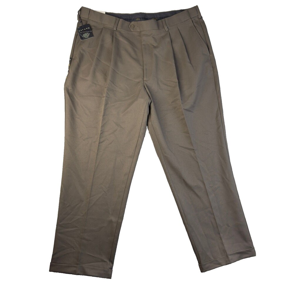 Savane Pants Men 40x29 Brown Pleated No Stain Dress Hidden Expandable Office NWT